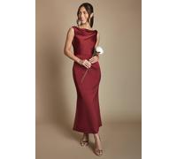 Oasis Women's Wine Cowl Neck Open Back Midi Bridesmaid Dress | Size: 16