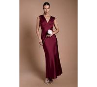 Oasis Women's Wine Satin Open Back Detail Maxi Bridesmaid Dress | Size: 8 Oasis Wine 8
