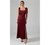 Oasis Women's Wine Satin Tie Shoulder Midi Bridesmaid Dress | Size: 10 Oasis Wine 10