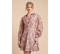 Oasis Women's Wrap Detail Pleated Mini Shirt Dress in Pink | Size: 12