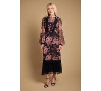 Oasis Women's Yoryu Chiffon Printed High Neck Maxi Dress in Black | Size: 14 Oasis Black 14