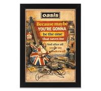 Oasis Wonderwall Lyric Signed Poster Print - Limited Edition Britpop Art, Collectible Manchester Music Memorabilia Wall Art Merchandise (A3 Framed)