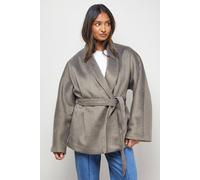 Oasis Wrap Detail Belted Short Coat In Grey grey 18