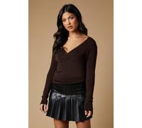 Oasis Wrap Knitted Top In Chocolate chocolate S