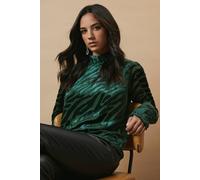 Oasis Zebra Velvet High Neck Button Detail Blouse In Green green 6