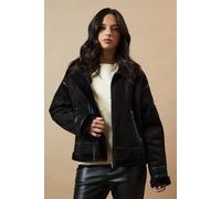 Oasis Zip Through Faux Leather Short Aviator Jacket In Black black 6