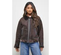 Oasis Zip Through Faux Leather Short Aviator Jacket In Chocolate chocolate 16