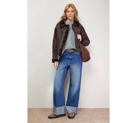 Oasis Zip Through Faux Leather Short Aviator Jacket In Chocolate chocolate