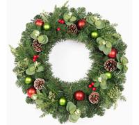 OasisCraft 60cm/24in Artificial Christmas Wreath with Baubles, Pinecones | Front Door Xmas Holiday Garland Decor, Lush Full Pine Foliage, Berries & Ornaments, Indoor & Outdoor Festive Decoration