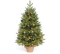 OasisCraft 90cm Pre-Lit Tabletop Mini Christmas Tree, Desktop Xmas Tree | Pre-Decorated LED lights, No Assembly, Gloves Included