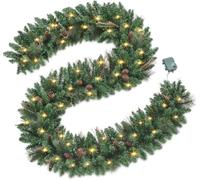 OasisCraft 9ft/270cm Pre-Lit Christmas Garland with LED Lights & Pinecone | Artificial Green Garland, Battery-Operated Wireless 6-8H Timer, Non-Shedding Fluffy Foliage