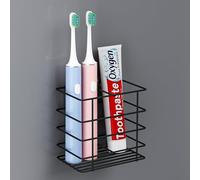 Oasiteege Adhesive Toothbrush Holder Wall Mounted, Suction Toothpaste Organizer Cup for Shower, Razor Holder Caddy Tray Storage Stand with Drainage, Black Restroom Bathroom Accessories and Decor