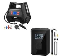 Oasser 2-in-1 Complete Inflation Kit: Cordless Portable Mini Air Compressor (150PSI, Auto Shutoff) & AC/DC Power Tyre Inflator with 5 Nozzles & LED Light | for Car, Bike, Motorcycle, Ball, SUV