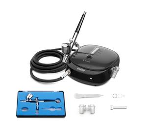 Oasser Airbrush Compressor Kit, Dual Action Airbrush Suit with Rechargeable 1000mAh Lithium Battery, 0.3mm Nozzle and 7CC Cup, Spray Airbrush Gun for Model, Tattoo, Manicure, Cake, Painting (Black)