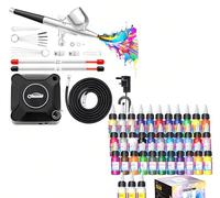 Oasser All-in-One Airbrush & Paint Master Kit: 36 PSI Compressor with 3 Nozzle Sizes & 33 Color Water-Based Paint Set for Model, Canvas, Tattoo Practice, Makeup, Cake Decor