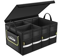 Oasser Car Boot Organiser Storage, Collapsible Waterproof Durable Multi Compartments Boot Organisers with Foldable Cover Reflective Strip for Car SUV Truck E3A (Standard,Black)