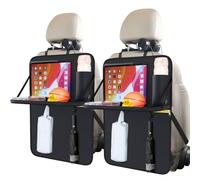 Oasser Car Seat Organiser 2 Pack, Car Organiser Back Seat for Kids with 2 Foldable Table Tray 13 Inches iPad Touch Screen Storage Zipper Pockets(2 Table Tray)
