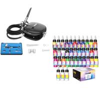 Oasser Complete Wireless Airbrush & Paint Kit: Dual Action Airbrush with 70 Min Battery & 33 Color Water-Based Paint Set with Thinners | for Model, Canvas, Tattoo, Manicure, Cake Decorating