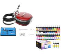 Oasser Dual Action Airbrush Compressor Kit with Rechargeable 1000mAh Lithium Battery, 0.3mm Nozzle &Airbrush Paint Set 33 Colors with 3 Thinners, Water-Based,
