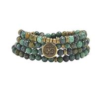 oasymala 108 Beads Mala Bracelet with Om Pendant - Healing Stone Yoga Prayer Meditation Bracelet, 6mm Beads Handmade, Gold Plated OM Pendant, One Size, Stone, No Gemstone