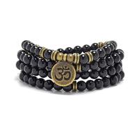oasymala 108 Beads Mala Bracelet with Om Pendant - Healing Stone Yoga Prayer Meditation Bracelet, 6mm Beads Handmade, Gold Plated OM Pendant, One Size, Stone, No Gemstone