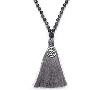 oasymala 108 Mala Beads Tassel Necklace-Calming Meditation Spiritual Mala Necklace Gift-Healing Grounding Spiritual OM Necklace (Grey Labradorite)