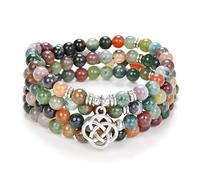 oasymala 108 Mala Meditation Prayer Beads Yoga Bracelet or Necklace with Celtic Knot Charm (Indian Agate)