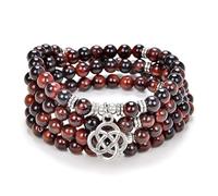 oasymala 108 Mala Meditation Prayer Beads Yoga Bracelet or Necklace with Celtic Knot Charm (Red Tiger Eye)