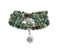 oasymala 6mm 108 Mala Beads Bracelets, Yoga Zen Necklace with Buddha and Lotus Charm for Prayer (African Turquoise)