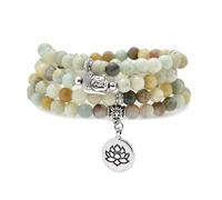 oasymala 6mm 108 Mala Beads Bracelets, Yoga Zen Necklace with Buddha and Lotus Charm for Prayer (Amazonite)