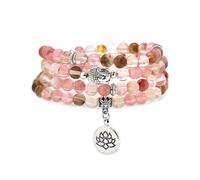 oasymala 6mm 108 Mala Beads Bracelets, Yoga Zen Necklace with Buddha and Lotus Charm for Prayer (Watermelon Tourmaline)