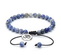 oasymala Adjustable Om Wish Bracelet Meditation Mala Prayer Beads Yoga Om Jewelry Braided with Natural Stone Mala Beads (Blue Spot Jasper Agate), 9 inch