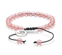 oasymala Adjustable Om Wish Bracelet Meditation Mala Prayer Beads Yoga Om Jewelry Braided with Natural Stone Mala Beads (Watermelon Tourmaline), 9 inch