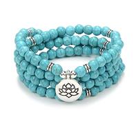 oasymala Chanting Mala Prayer Beads 108 Necklace Bracelet for Meditation with Tiny Lotus Flower Charm (Green Turquoise)