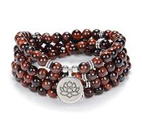 oasymala Chanting Mala Prayer Beads 108 Necklace Bracelet for Meditation with Tiny Lotus Flower Charm (Red Tiger Eye)