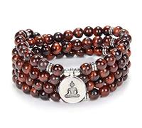 oasymala Zen Buddha Charm Necklace Mala Prayer Stone Beads 108 Bracelet with Yoga Lucky Charm for Meditation (Red Tiger Eye)