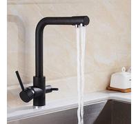 Oat Color Quartz Stone Pure Water Faucet Copper Can Rotate Cold and Hot Water Tap Three-in-One Kitchen Water Purifier Sink Brass Spray Vintage Mixer Tap Vessel Faucet (Black)