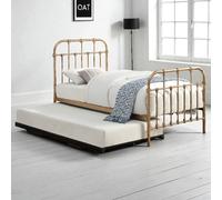 OAT Home Camden Antique Brass Effect Metal Victorian Hospital Style Single Bed Frame & Guest Trundle