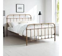 OAT Home Camden Antique Brass Effect Victorian Hospital Metal Small Double Bed Frame