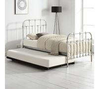 OAT Home Camden Distressed Antique Effect Hospital Style Metal Single Bed Frame & Guest Trundle in Metallic Silver OAT Home Metallic Silver Single