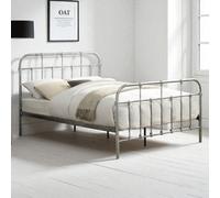 OAT Home Camden Distressed Silver Steel Effect Victorian Hospital Metal King Size Bed Frame