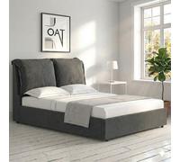 OAT Home Chester Modern Pillow Headboard Ottoman Storage Double Bed Frame - Charcoal Grey