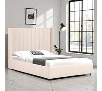 OAT Home Daresbury Winged Headboard Fabric Ottoman Storage Bed Frame in Natural | Size: Double OAT Home Natural Double
