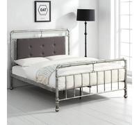 OAT Home Shoreditch Distressed Silver Steel Industrial Scaffold Metal Bed Frame in Metallic Silver | Size: King OAT Home Metallic Silver King