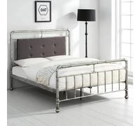 OAT Home Shoreditch Industrial Distressed Silver Metal Double Bed Frame & Pocket Sprung Mattress