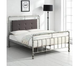 OAT Home Shoreditch Industrial Distressed Silver Metal Double Bed Frame & Pocket Sprung Mattress