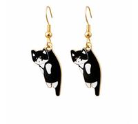 OATHCAF Adorable Cartoon Cat Earrings Dangle for Women Cute Animals Jewelry Lightweight Statement Accessories Gifts (Black)