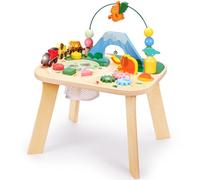 oathx 9 in 1Wooden Baby Activity Table for 1+ Year Old, Toddler Play Table with Magnetic Animals Train for Kids Busy Board, 1st Birthday Gifts for Girls Boys Montessori Toys Shape Sorter