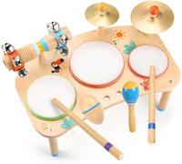 OATHX Kids Drum Kit for Toddler, Musical Toy Instruments for 3+ Year Old Baby, 11 in 1 Wooden Drum Set Musical Percussion for Baby, Montessori Birthday Gifts for Boys Girls Christmas