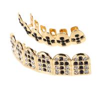 OATIPHO 1 Set Grills: Bling Rhinestone Golden Vampire Fang Tooth Cap For Bottom Women Jewelry Hip Hop Cosplay Rapper Costume Accessory